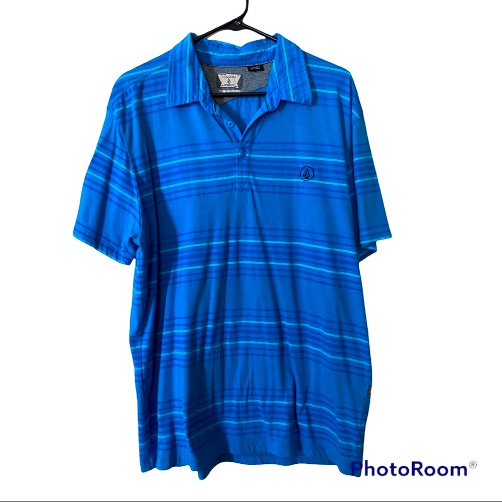 Volcom Men’s Striped Polo Shirt - Size XL Blue ⭐️